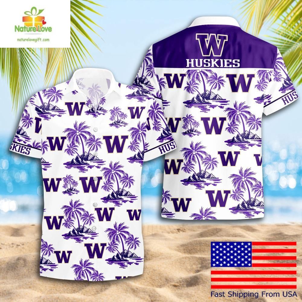 Washington Huskies Hawaiian Shirt Ncaa Coconut Tree Logo Summer