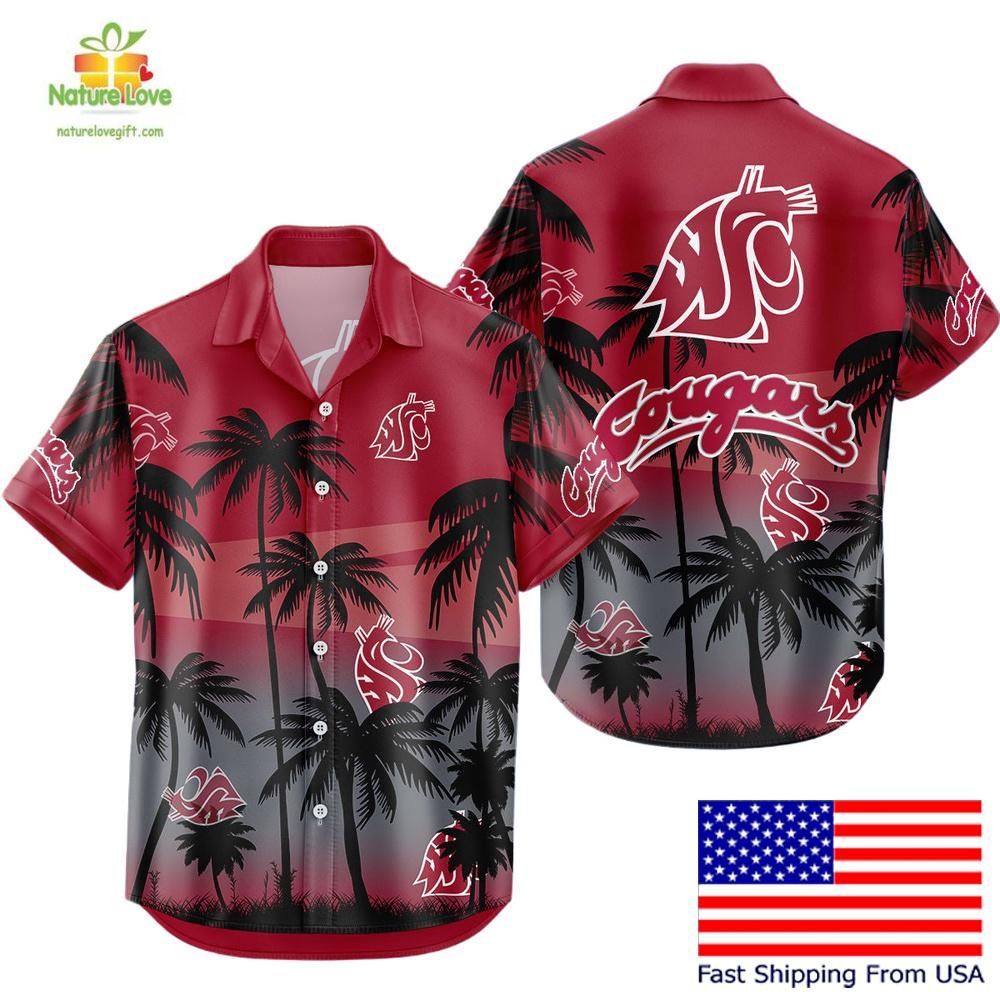 Washington State Cougars Hawaiian Shirt Tropical Coconut Forest Fan Gear