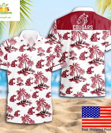 Washington State Cougars Hawaiian Shirt Coconut Tree Logo Summer Pattern