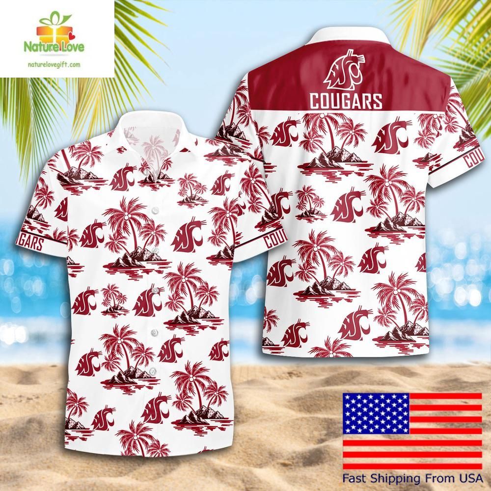 Washington State Cougars Hawaiian Shirt Coconut Tree Logo Summer Pattern