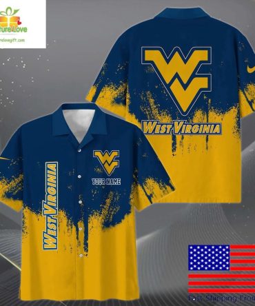 West Virginia Mountaineers Hawaiian Shirt Paint Splatter Fan Design