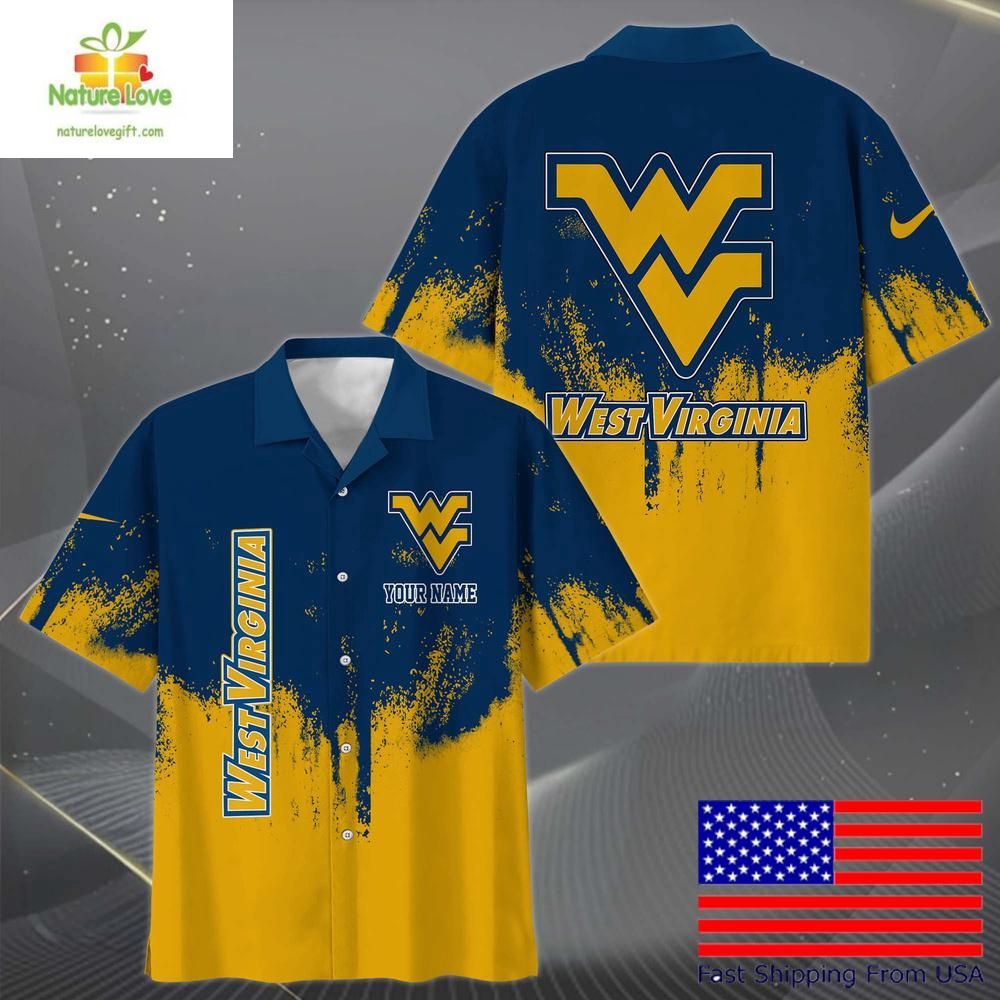 West Virginia Mountaineers Hawaiian Shirt Paint Splatter Fan Design