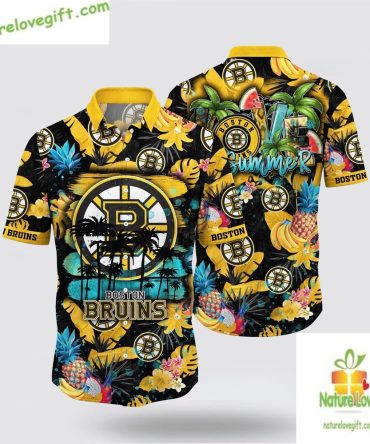 Boston Bruins Tropical Aloha Shirt With Hawaiian Fruit Design