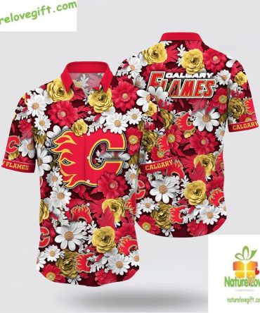 Calgary Flames Hawaiian Shirt Tropical Begonia Flower Design Lv2Crk10Ts