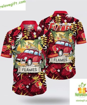 Calgary Flames Hawaiian Shirt Tropical Summer Travel Aloha Shirt