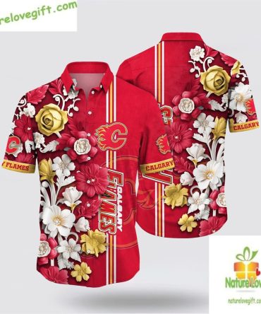 Calgary Flames Hawaiian Shirt Tropical Floral Summer Aloha Shirt