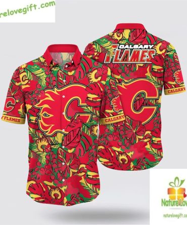 Calgary Flames Hawaiian Shirt Tropical Leaf Summer Fan Gear