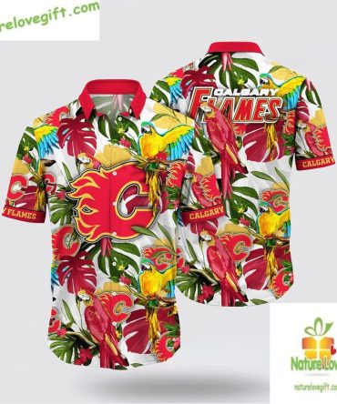 Calgary Flames Hawaiian Shirt Tropical Parrot Summer Fan Gift
