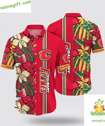 Calgary Flames Hawaiian Shirt Tropical Floral Summer Fan Gift