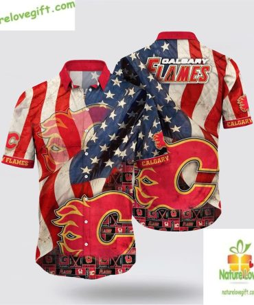 Calgary Flames Nhl Hawaiian Shirt American Flag Summer Design