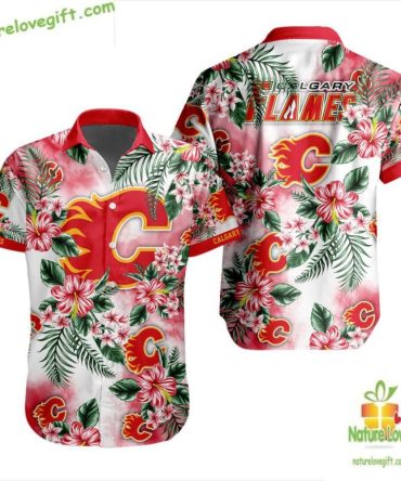 Calgary Flames Hawaiian Shirt Tropical Floral Button Up Lv68E78C43E0D577C2