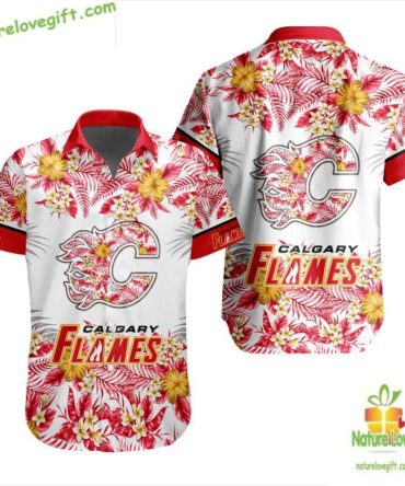 Calgary Flames Hawaiian Shirt Tropical Floral Design Lv604Bb21D5Fcbf18F