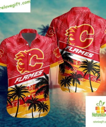 Calgary Flames Hawaiian Shirt Palm Tree Button Up Shirt Lv4D7040C63514C667