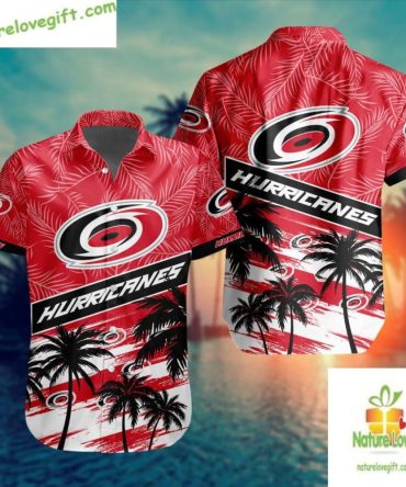 Carolina Hurricanes Hawaiian Shirt Palm Tree Button Up Aloha Shirt