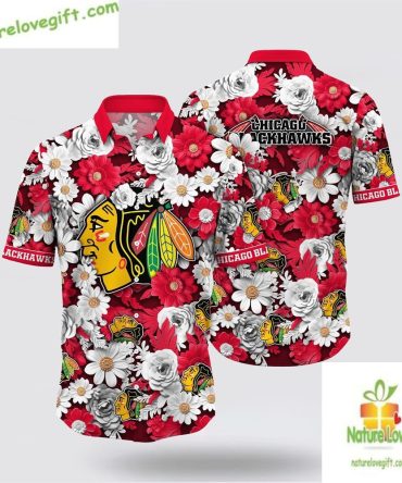 Blackhawks Hawaiian Shirt Tropical Begonia Flower Summer Tee Lv5Aq05O3Z