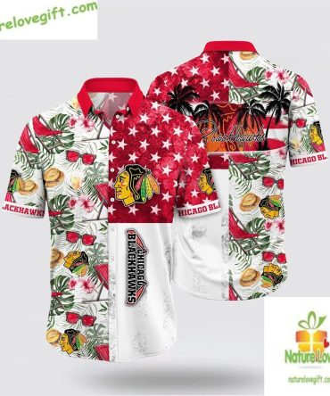 Chicago Blackhawks Hawaiian Shirt With Tropical Hat And Glasses Lv1O4W2Mse