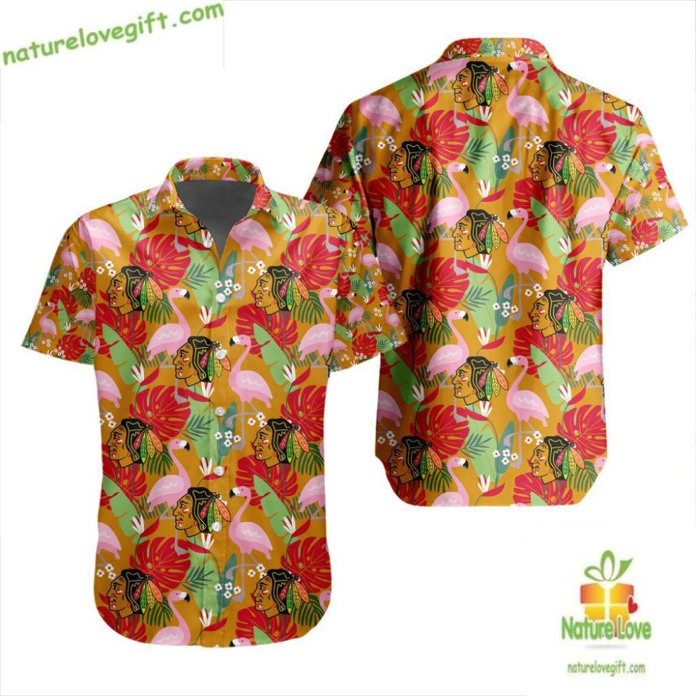 Chicago Blackhawks Hawaiian Shirt Flamingo Button Up Lv2C6F84F29248401D