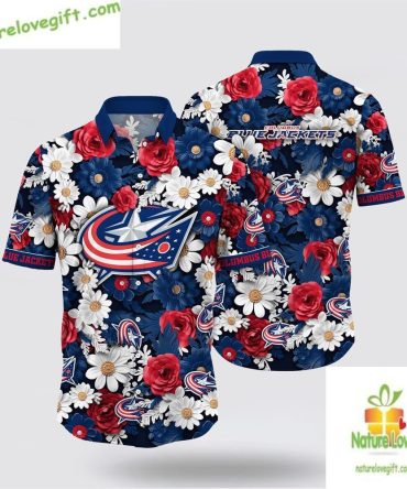 Columbus Blue Jackets Hawaiian Shirt Tropical Begonia Flower Design Lv-E48N6Zoj