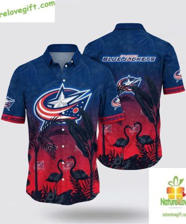 Columbus Blue Jackets Hawaiian Shirt Tropical Flamingo Summer Aloha