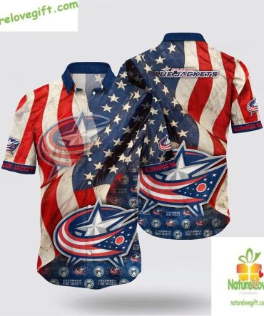 Columbus Blue Jackets Hawaiian Shirt American Flag Summer Shirt