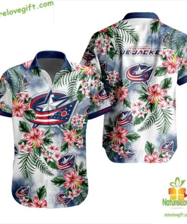 Columbus Blue Jackets Hawaiian Hockey Shirt Tropical Floral