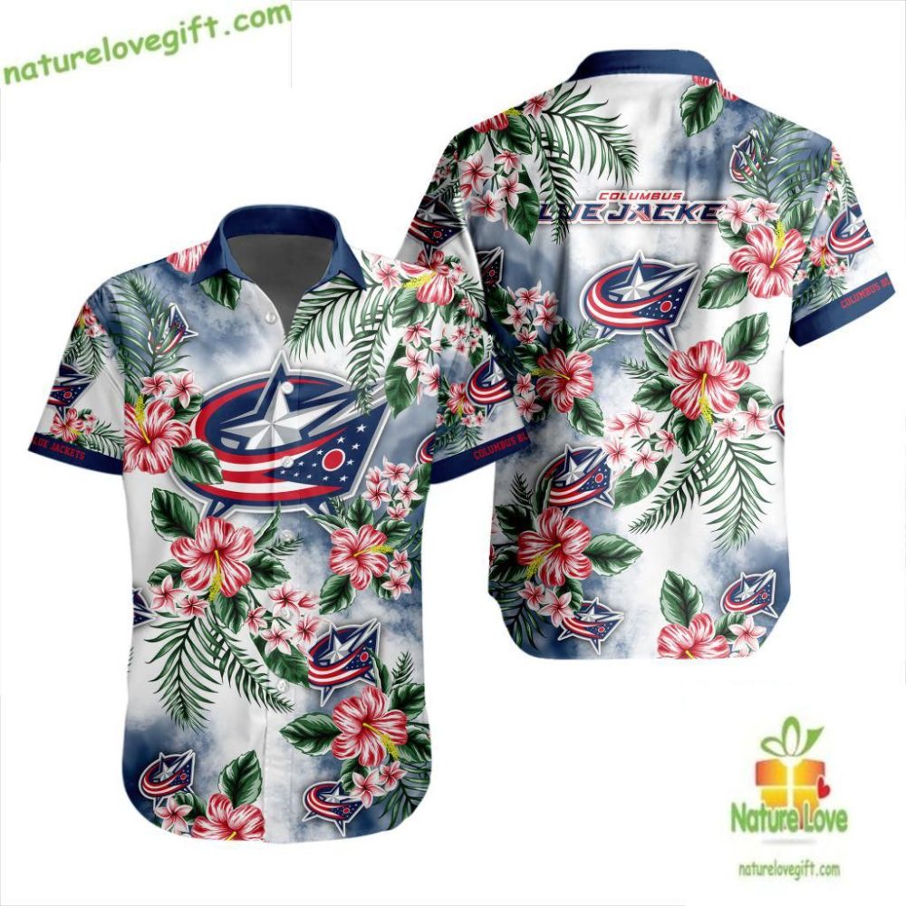 Columbus Blue Jackets Hawaiian Hockey Shirt Tropical Floral