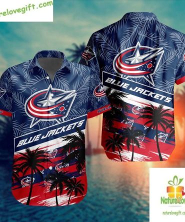 Columbus Blue Jackets Hawaiian Shirt Palm Tree Button Down Shirt