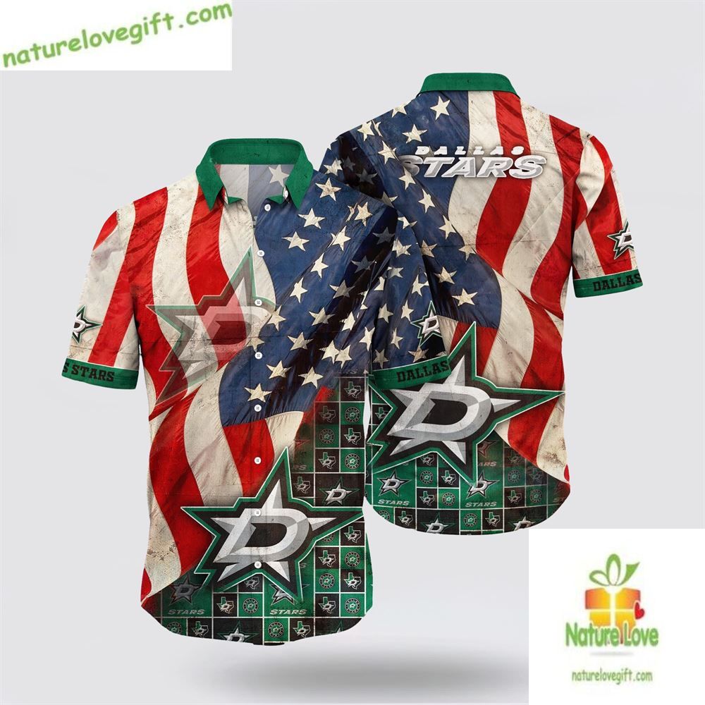 Dallas Stars Nhl Hawaiian Shirt American Flag Summer Fan Gear
