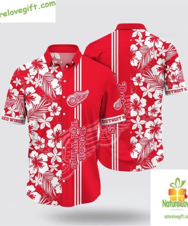 Detroit Red Wings Hawaiian Shirt Tropical Apricot Blossom Summer Tee