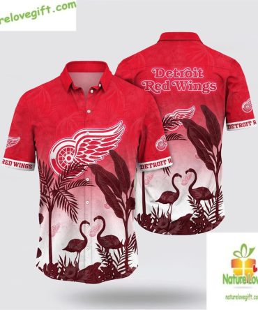 Detroit Red Wings Flamingo Hawaiian Shirt Tropical Summer Tee