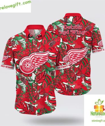 Detroit Red Wings Hawaiian Shirt Tropical Leaf Summer Fan Gear