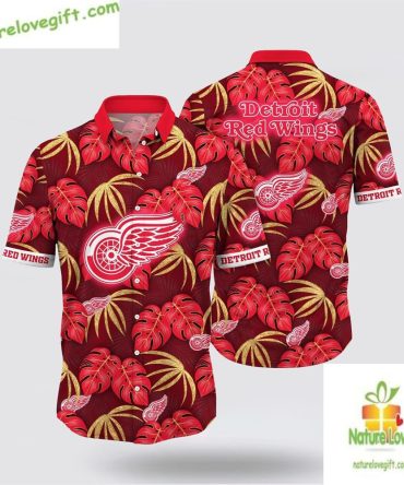 Detroit Red Wings Hawaiian Shirt Tropical Hockey Fan Summer Aloha