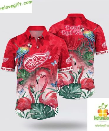 Detroit Red Wings Hawaiian Shirt Tropical Flamingo Parrot Summer