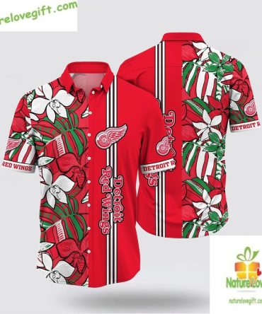 Detroit Red Wings Hawaiian Shirt Tropical Floral Summer Aloha Shirt