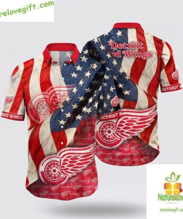 Detroit Red Wings Hawaiian Shirt American Flag Summer Shirt