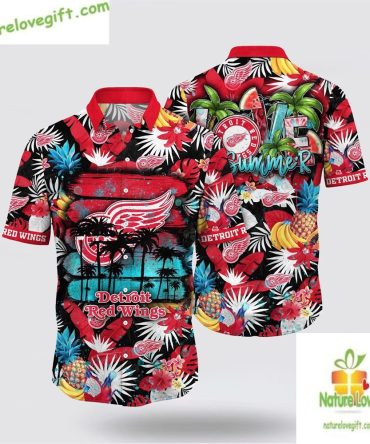 Detroit Red Wings Hawaiian Shirt Tropical Fruits Aloha Shirt Summer