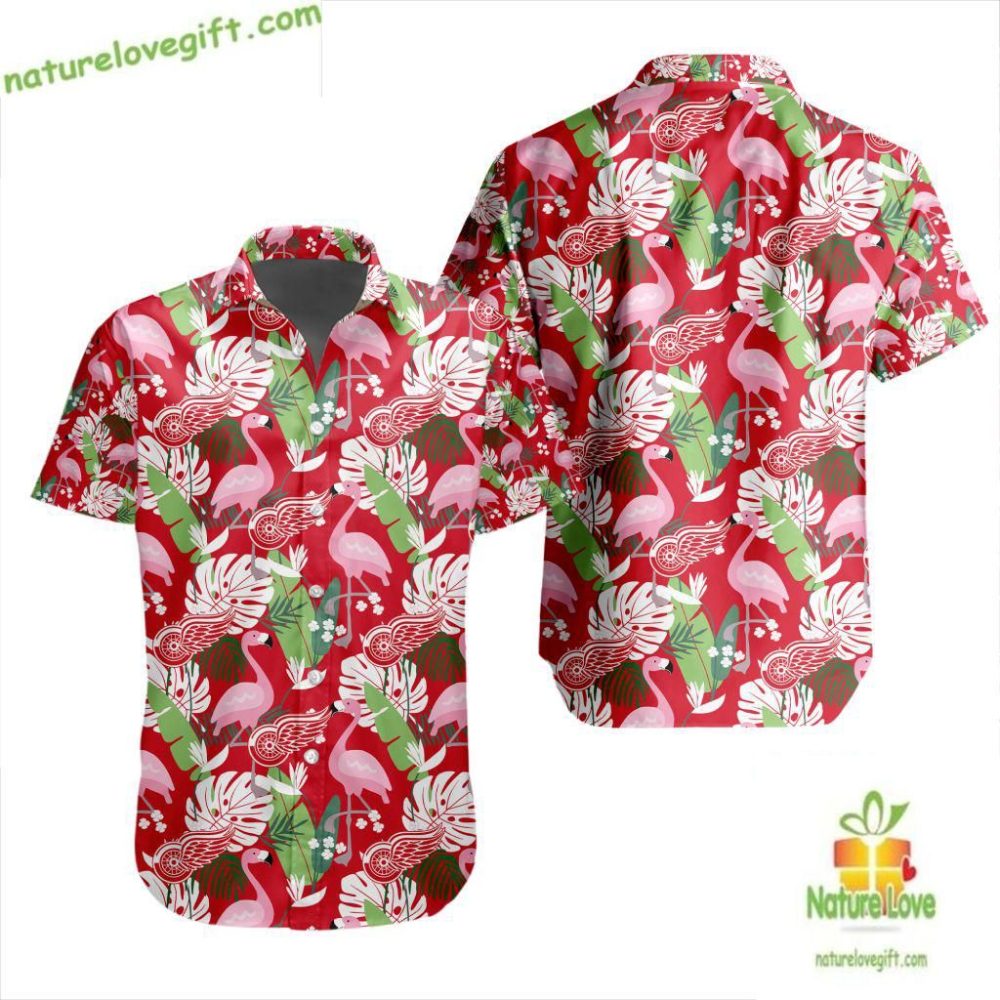 Detroit Red Wings Hawaiian Shirt Flamingo Button Up Lv6A6B28F807C76Fc1