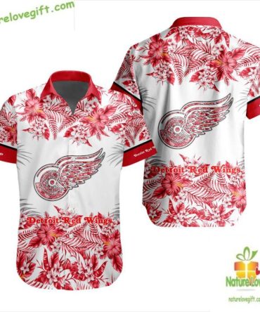 Detroit Red Wings Hawaiian Shirt Tropical Floral Hockey Fan Gift