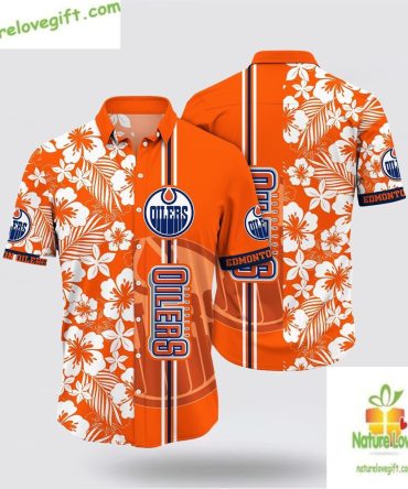 Edmonton Oilers Hawaiian Shirt Tropical Apricot Blossom Summer Tee