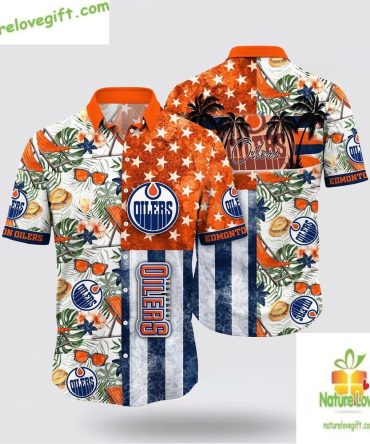 Edmonton Oilers Hawaiian Shirt With Tropical Hat And Summer Glasses