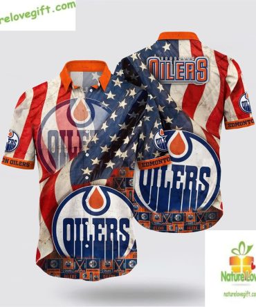 Edmonton Oilers Hawaiian Shirt American Flag Summer Shirt For Men Women