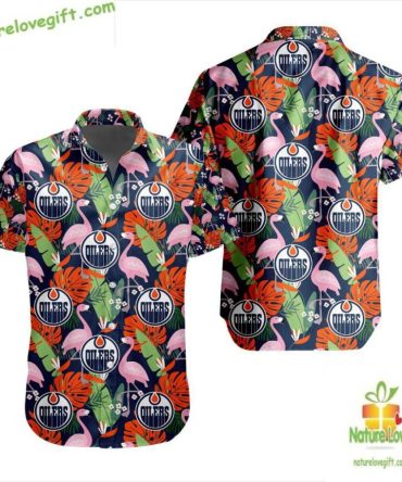 Edmonton Oilers Hawaiian Shirt Flamingo Button Up Aloha Shirt Lv65Fa84F27F049Fe