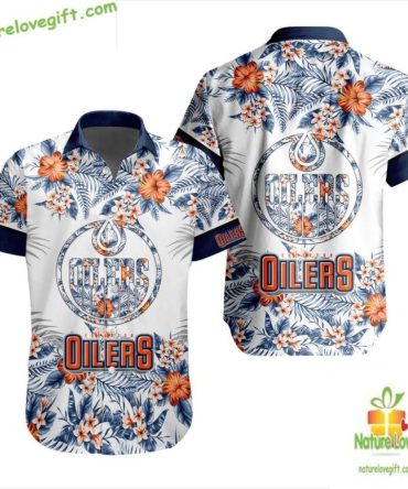Edmonton Oilers Hawaiian Shirt Tropical Floral Button Up Shirt