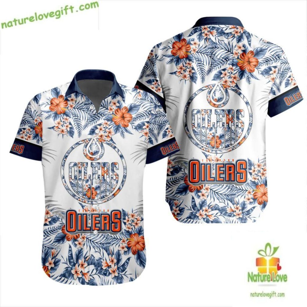 Edmonton Oilers Hawaiian Shirt Tropical Floral Button Up Shirt