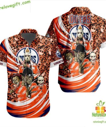 Edmonton Oilers Hawaiian Shirt Halloween Nhl Movies Design Lv40A1F3A1158855Eb
