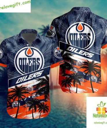 Edmonton Oilers Hawaiian Shirt Palm Tree Button Up Shirt Lv317Ce26Beeae3096