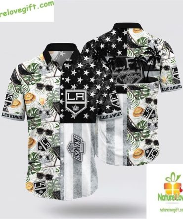 Los Angeles Kings Hawaiian Shirt With Tropical Hat And Glasses