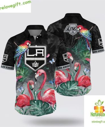 Los Angeles Kings Hawaiian Shirt Tropical Parrot Flamingo Design