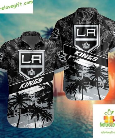 Los Angeles Kings Hawaiian Shirt Palm Tree Button Up Aloha Shirt