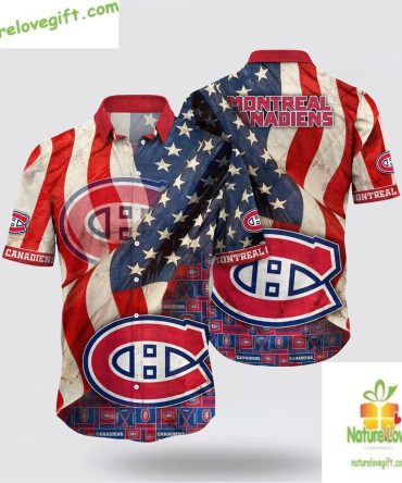 Montreal Canadiens Nhl Hawaiian Shirt With American Flag Hockey Fan Gift